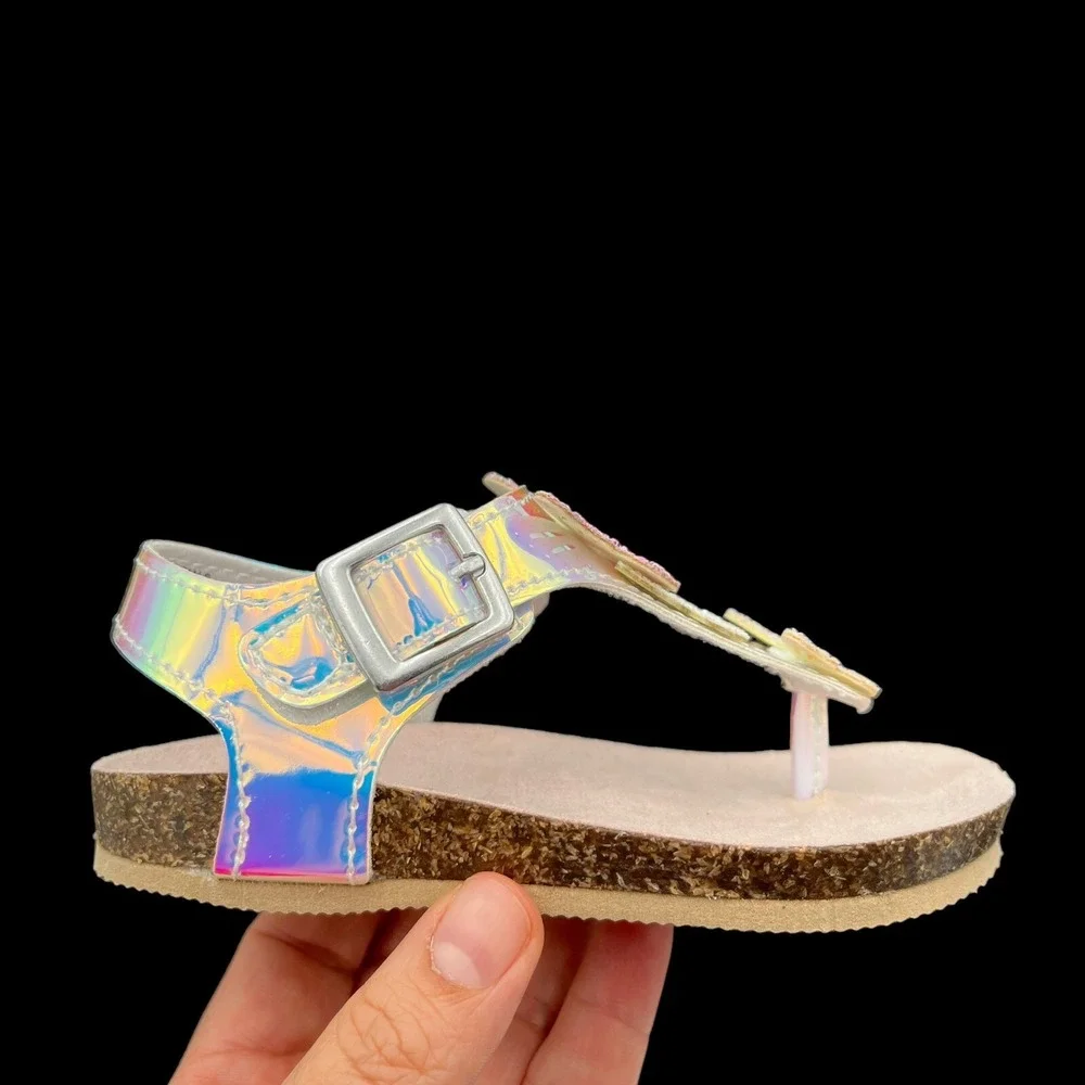 Maggie & Zoe Toddler Girls Butterfly Thong Sandals Size 6 Silver-Tan Lightweight